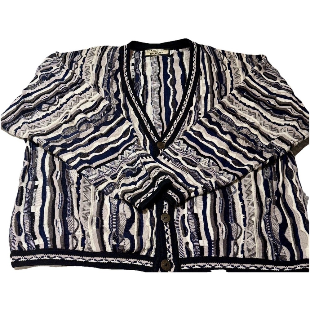 Tundra Canada Bachrach XL Textured Cardigan Sweater Coogi Style Biggie VTG 90s
